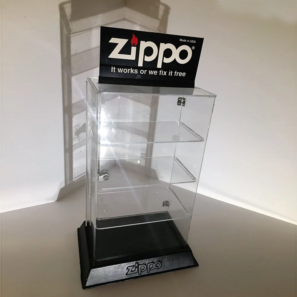 4 отделения винтажный прозрачный Zippo Зажигалка витрина с замком и ключом