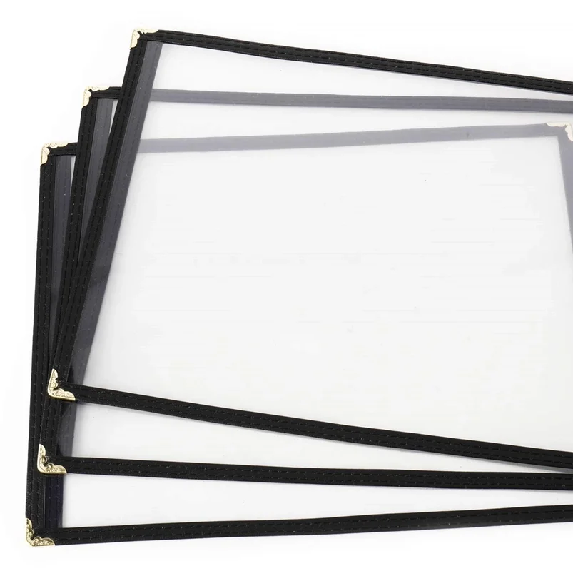 Custom 2 Views PVC Plastic Frame A4 Restaurant Menu Covers For Hotel And Cafe