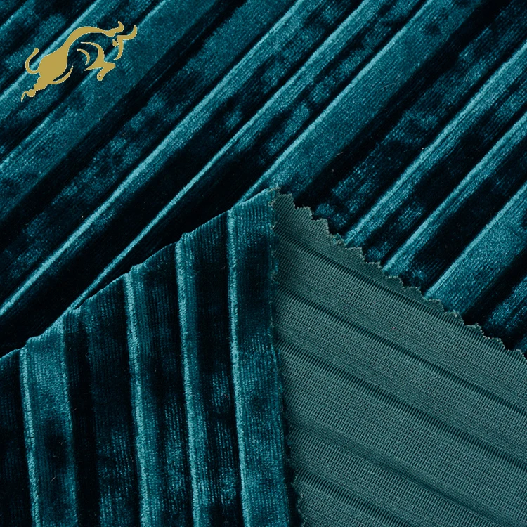 Good price custom-made KS  93 polyester 7 spandex ice crushed plain dyed velvet with stripe pleated fabric for garment