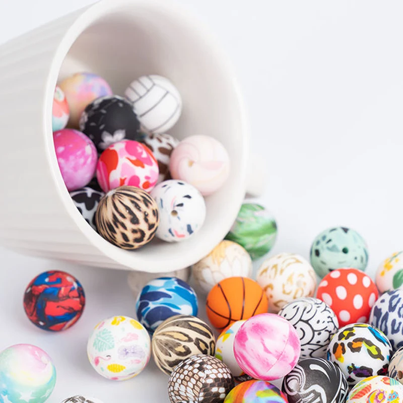 Hot Selling Newborn 100% Food Grade Silicone Beads Teething Printed Silicone Bead