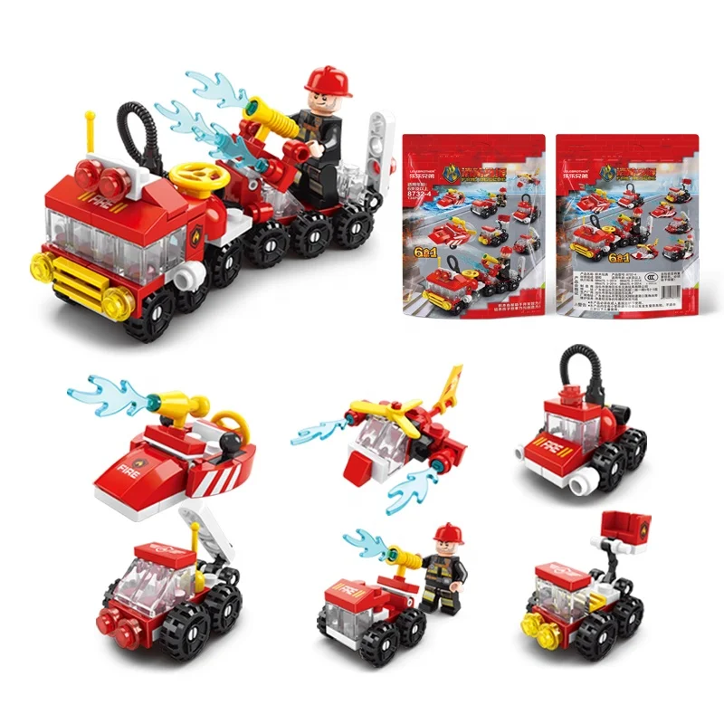 Promotion Gift Bagged City Series 6 in 1 Fire Fighting Truck Kids Educational Building Block Toys