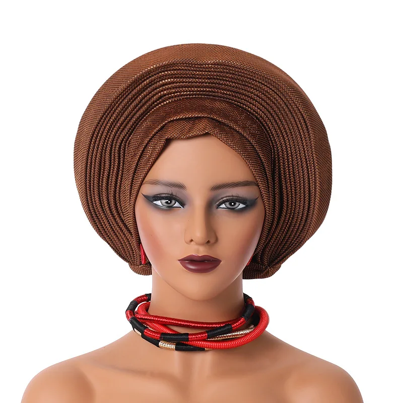 Wholesale 2024 hot sale headwraps women custom nigerian aso oke bonnet fashion free size female african headtie