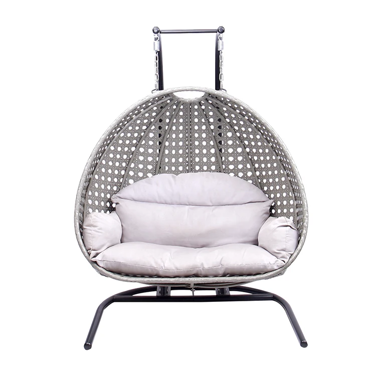 Leisure Gray Wicker Garden Patio Standing Hanging Furniture Outdoor Rattan Double Swing Egg Chair
