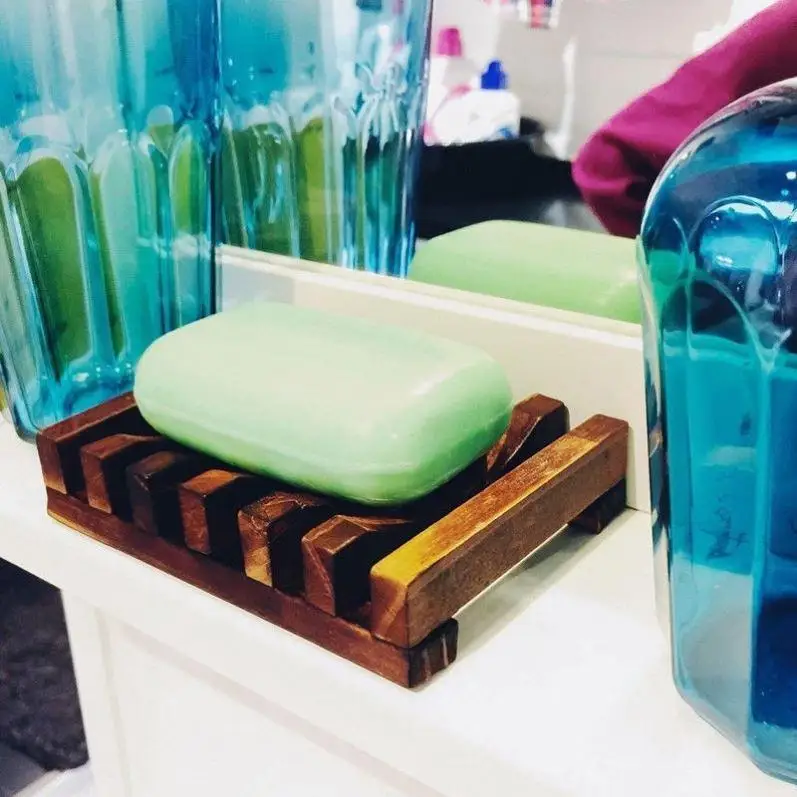 cheap Soap Dishes Wooden Soap Tray Holder Storage Soap Rack Plate Box Container for Bath Shower Bathroom