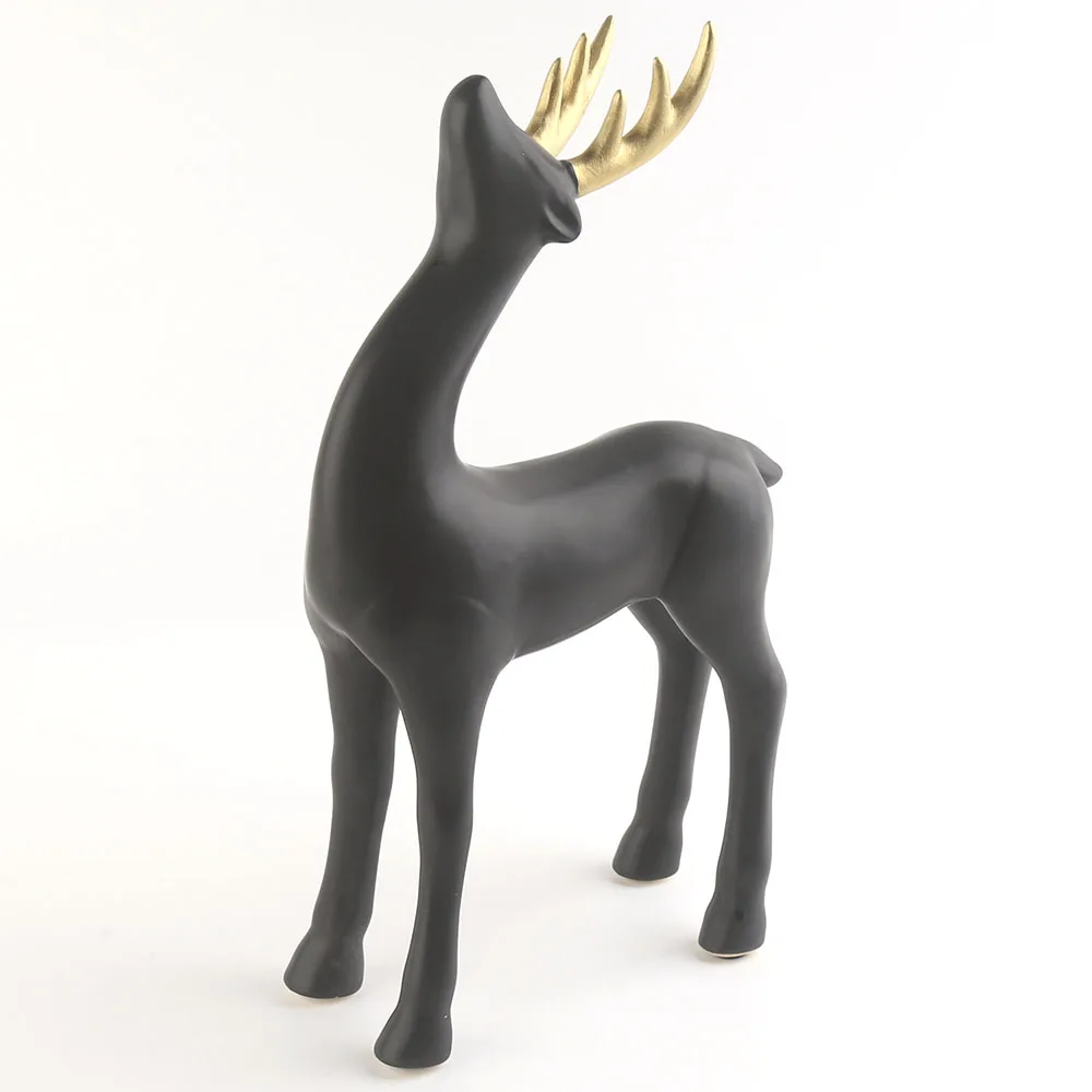 12 inch Matte Black and Golden Antler Christmas Decor Ceramic Deer Decoration