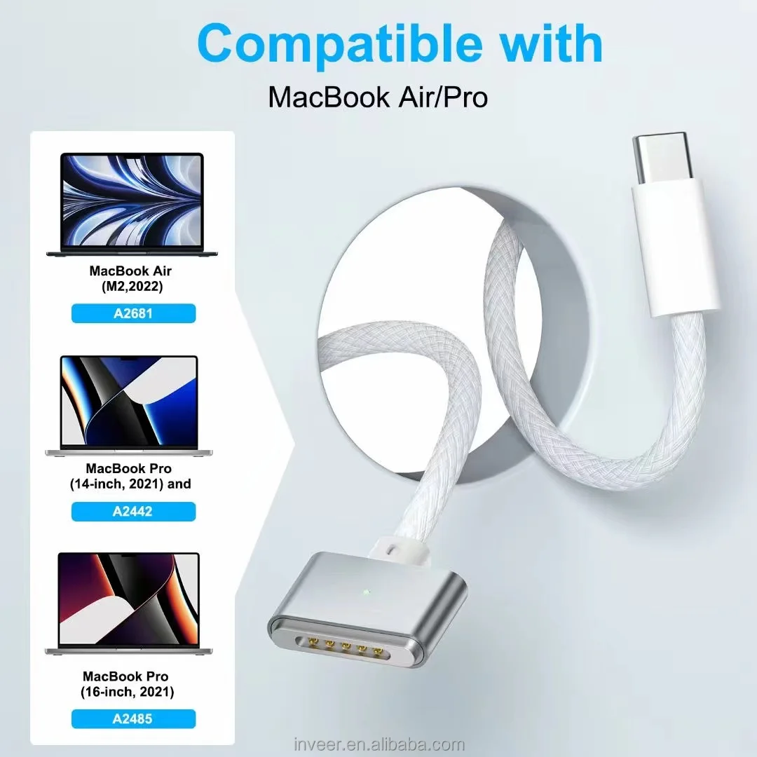 inveer 140W USB C to Magnetic 3 Charging Cable Cord 2m Compatible with MacBook Air (M2, 2022) and MacBook Pro (14-inch, M2,