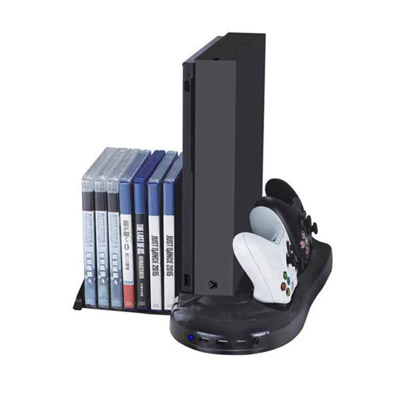 3 In 1 Vertical Stand For XboxONE X Cooling Fan + Controller Charger Charging Dock With Game Disc Box Bracket