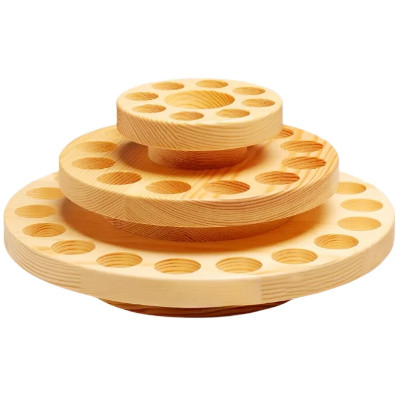 Bamboo Wood Essential Oil display stand 360-degree rotating solid wood lipstick sub-bottle desktop storage display plate