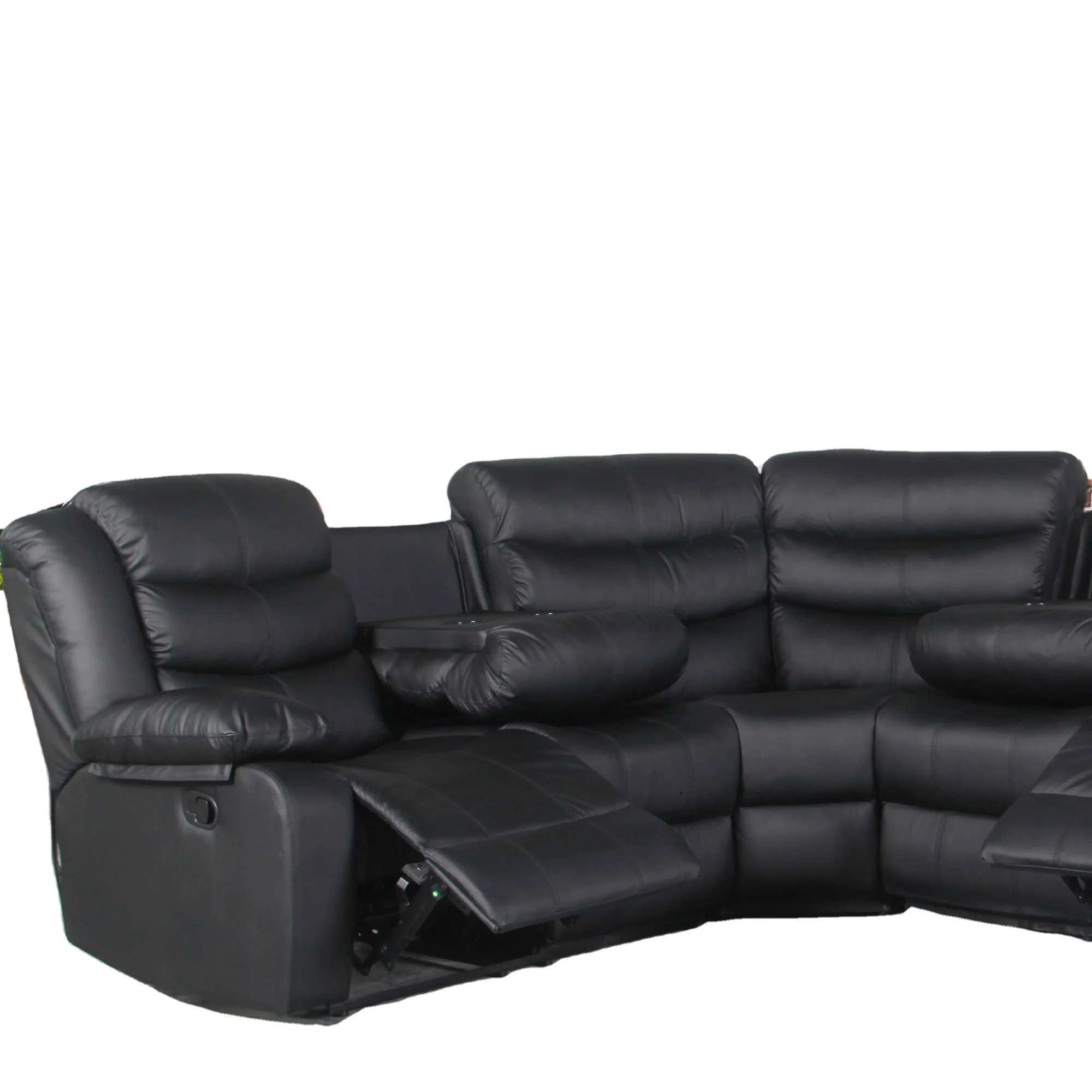 2021 recliner Reclining Sectional black PU  leather sofas for living room