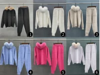 2022 Autumn Winter Knit Sweater Knitwear Set  Knitted Women Raccoon Fur Hooded Sweater Suits Set