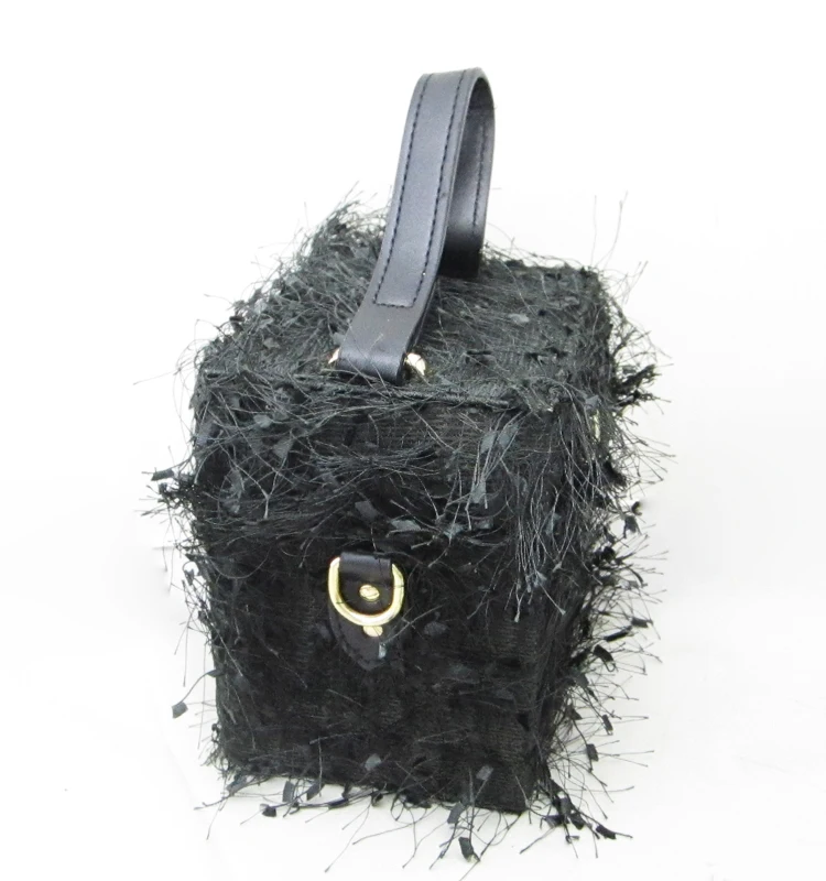 
Fashion Mini small square PU leather box crossbody Handbag for women unique winter luxury fur bag 