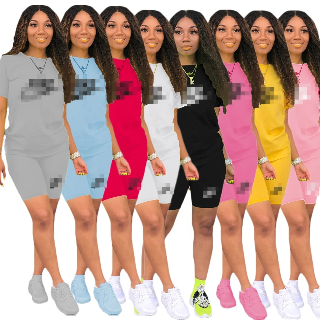 
YD Popular stylish 2 pieces short pant and shirt with famous brand logo summer wholesale clothing two piece pants set women 