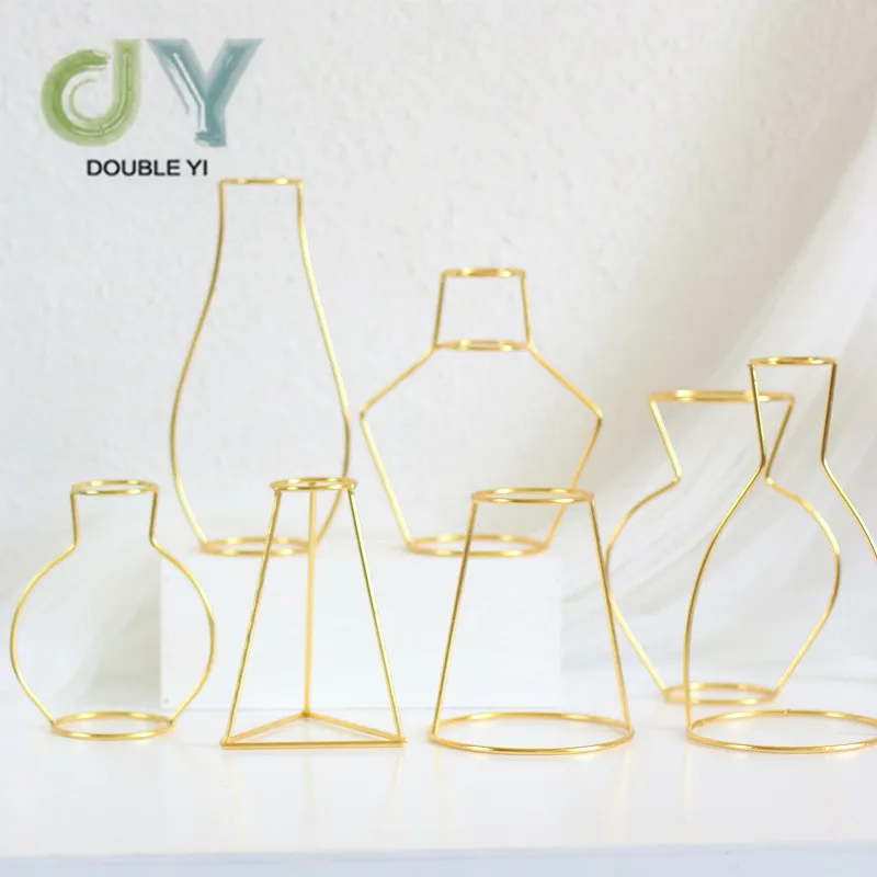 Wholesale Gold Metal Frame Vase In Multi-shaped Home Decoration Iron Vase