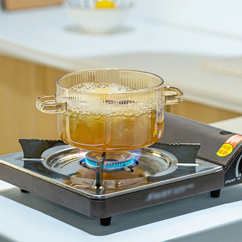 Glass kitchen cookware heat resistant clear glass cooking soup pot on stove for cooking