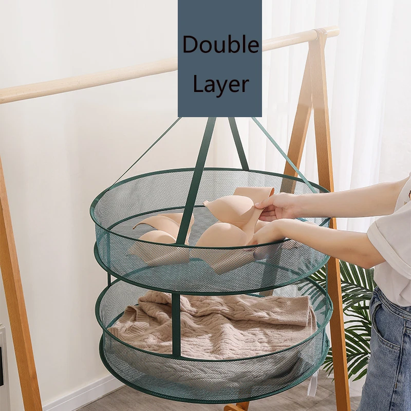 Sweater Drying Rack Folding Network Collapsible Storage Hanging Clothes Laundry Basket with Windproof Hook Flat to Dry Mesh