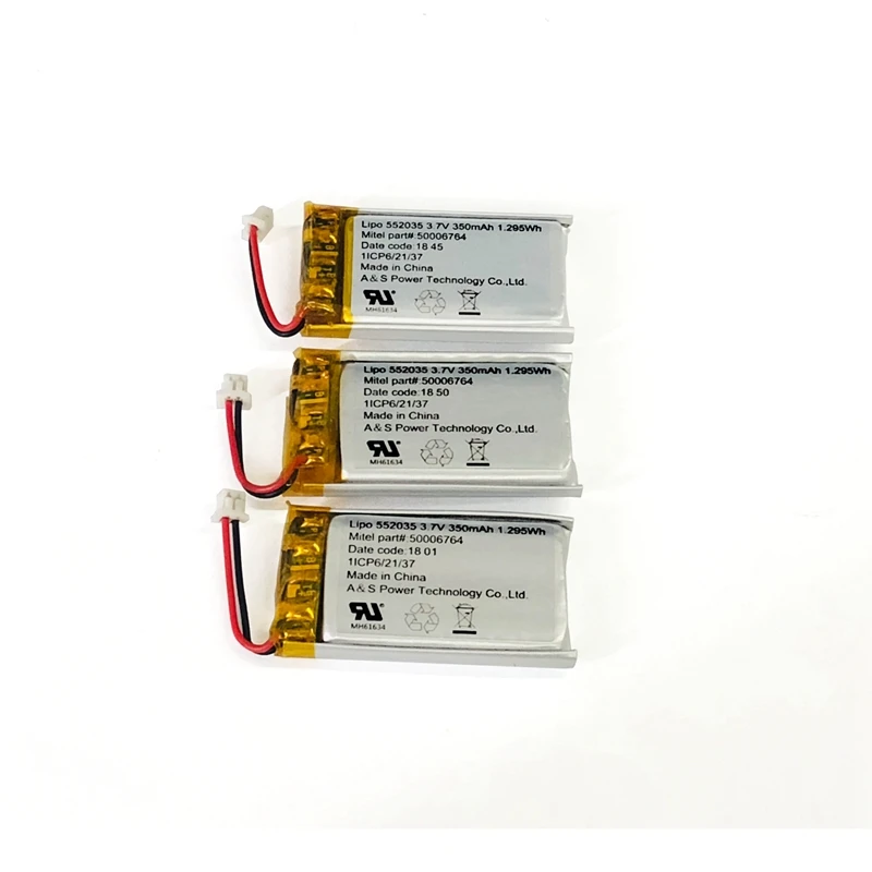UL1642 Сертифицированный 552035 500 циклов 350 мАч аккумулятор с проводом pcb