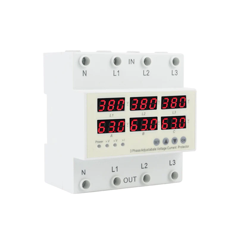 380V 63A 3Phase Voltage Protector Adjustable Digital Over Voltage And Under Voltage Protector Device