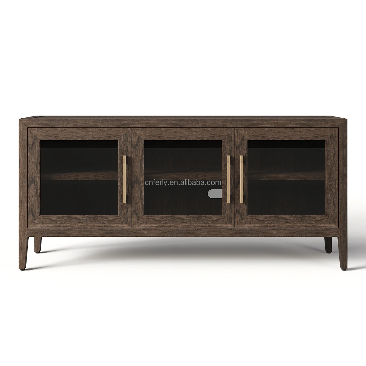 Modern American Style Living Room Wood Media Console French Contemporary Oak Glass Triple-door Media Console