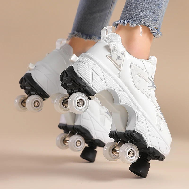 patines 4 ruedas  Kids Boy Girl Sneakers With Wheels Deformation Shoes And Roller Skates patines de 4 ruedas