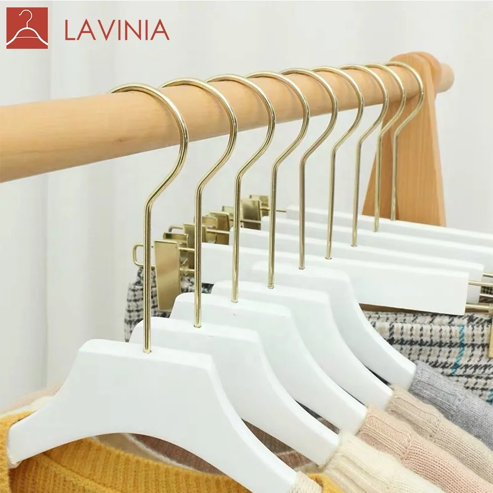 Gold hook wooden trouser hanger rack