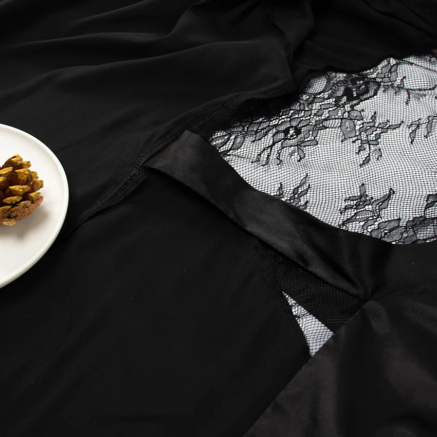 
Sexy Womens Lingerie Silky Satin Nighty Robes Black Wrap Nightgowns Ladies One Piece Pajamas Winter Plus Size Summer Breathable 