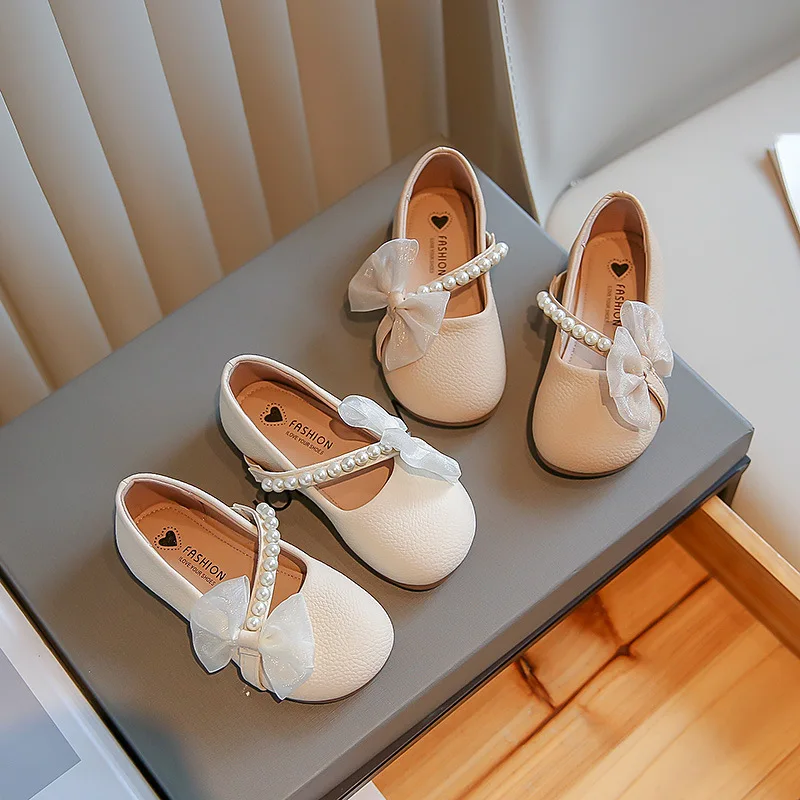 Conyson New arrival Girl Princess Leather Shoes Chic Versatile Soft Elegant Fashion Lace Bowknot Beading Kid Loafers Wedding