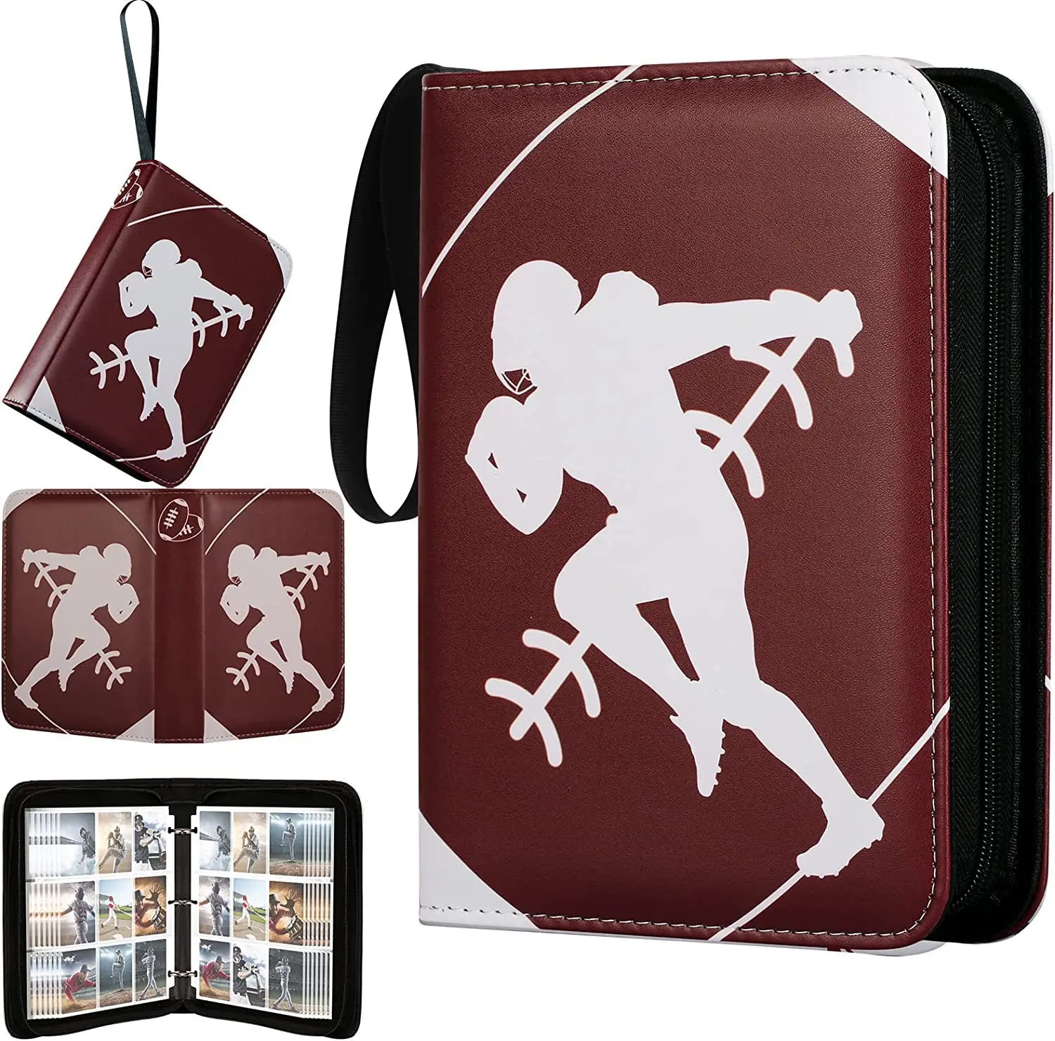 PU Leather Zippered Trading Card Folder Binder Album Zipper Baseball 4 pockets Custom Trading Card Binder