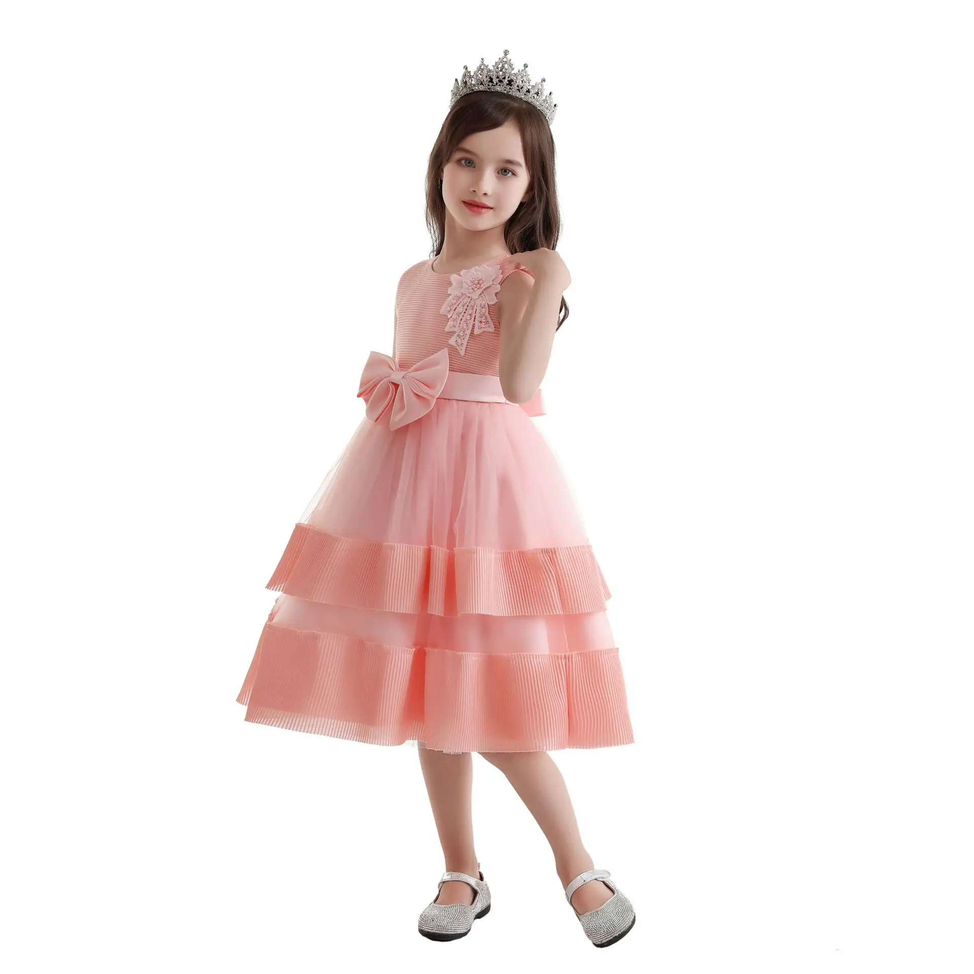 Goodada Garment Girls Elegant Princess Dresses With Bow In The Back Fashion Fluffy Skirts Girls Birthday Party Prom Dress