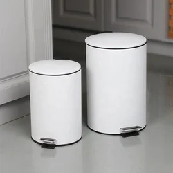 3L-40L Bathroom Trash Can Round Step Foot Pedal Dustbin Bucket With Lid Desktop Metal Kitchen Garbage Can