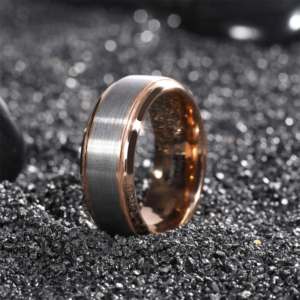 OLAN Fine Jewelry Rings 8MM Tungsten Carbide Engagement Ring Brushed Wedding Band for Men Women