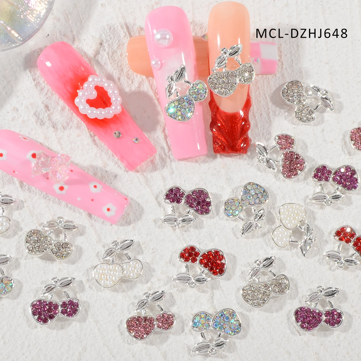3D Cherry Nail Charms  Rhinestone  Nail Glitter Studs Fruit Nail Slices for Jewelry