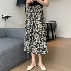 Boho Skirts Casual A-Line Long Pattern High-waist Wrap Tweed Skirt OEM/ODM Maxi Chiffon Printed Pleated Floral women Skirts