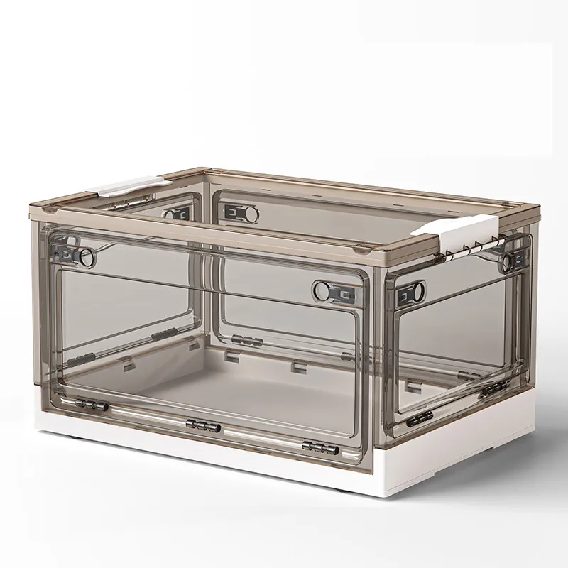 Factory Five Door Open Folding Storage Box Large Clear Plastic Clothes Books Snacks Collapsible Storage Bins with Wheels