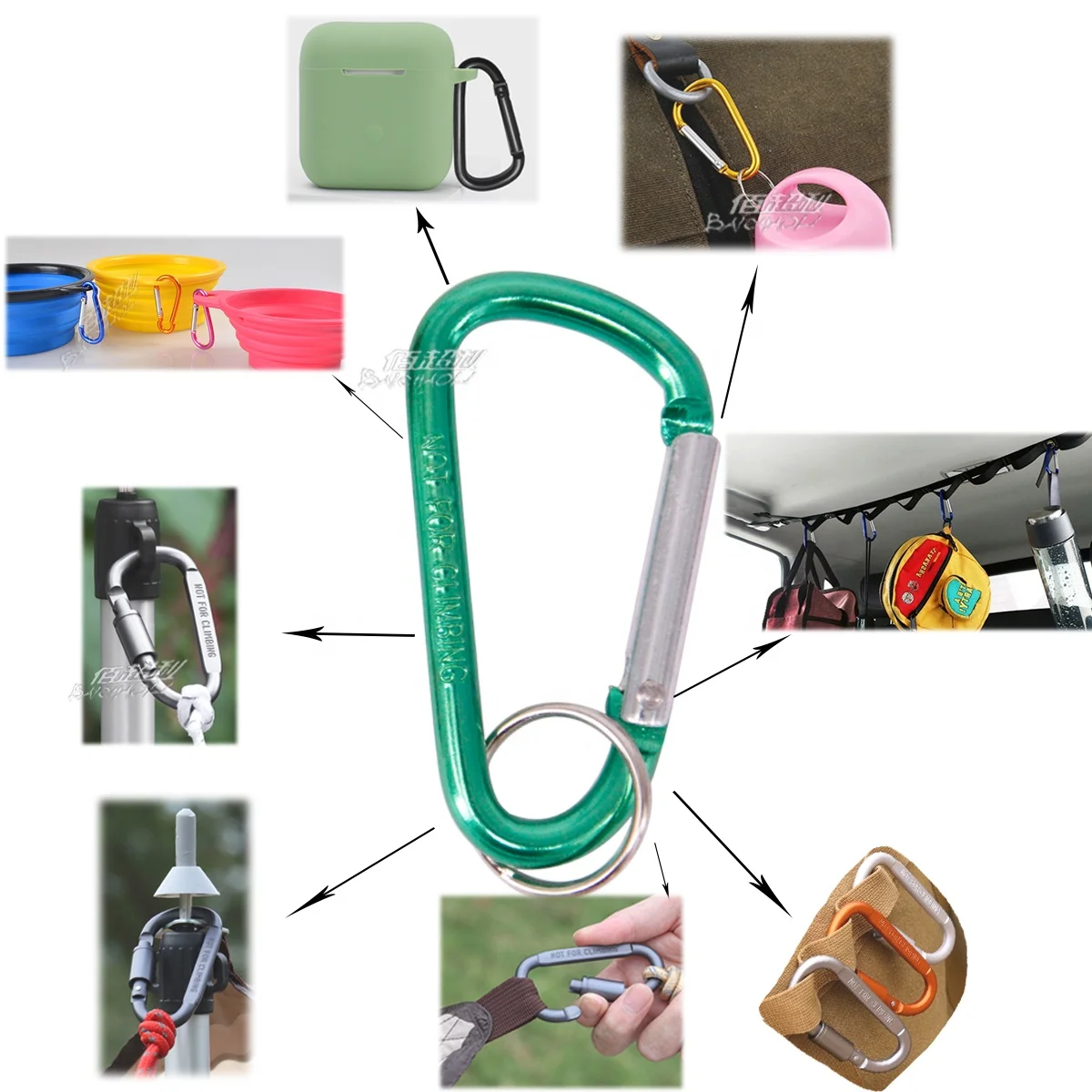 OEM/ODM 8# D shaped aluminum alloy metal swivel locking custom logo snap spring flat full black carabiner clip