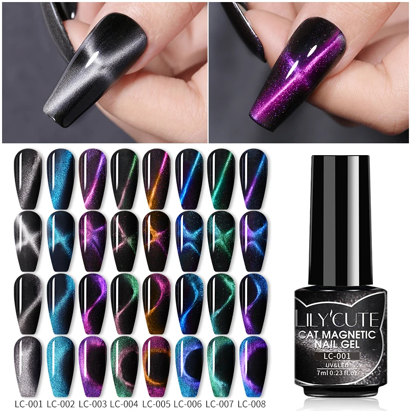 LILYCUTE Wholesale Price Dual Color Galaxy Magnetic Nail Polish Gel Magic Chameleon 9D Cat Eye Gel Polish Logo OEM
