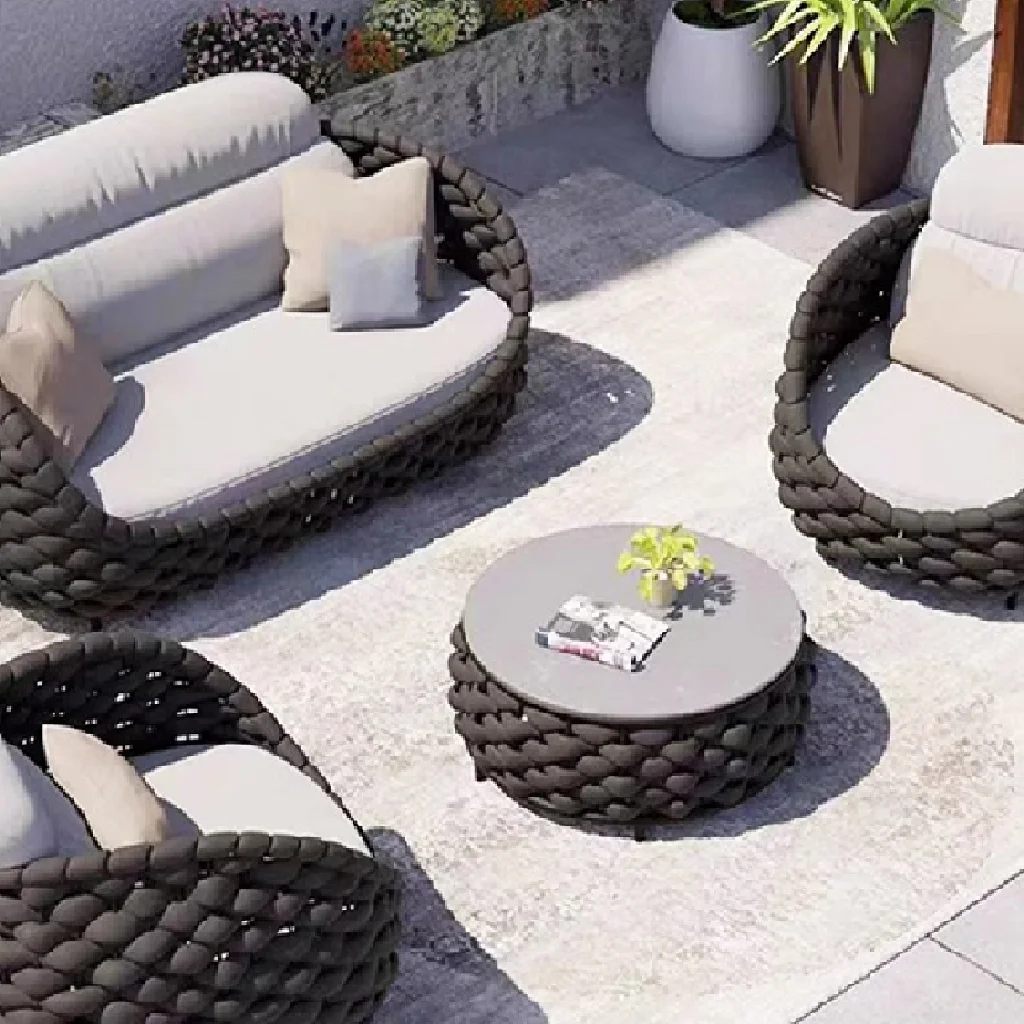Minimalist Modern Outdoor Courtyard Terrace Furniture Set Hand Weaving Wear-resistant Waterproof Living Room Sofa