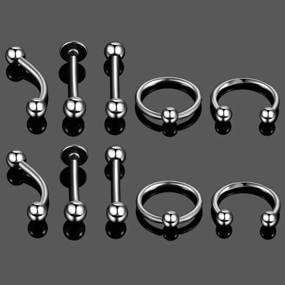 Nose and ear rings with 10 steel segments, lip, eyebrow, tongue, belly, ears, cartilage, cbr, body piercing jewelry, wholesale