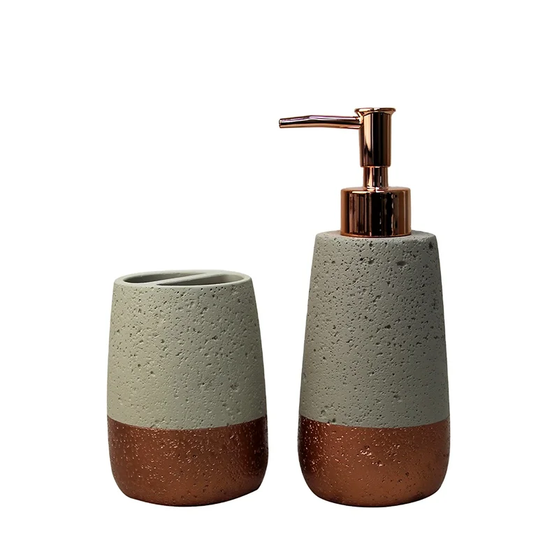 Hotel Cement grey ceramic bathroom four piece washing set bathroom supplies washing bottle toothbrush cup set