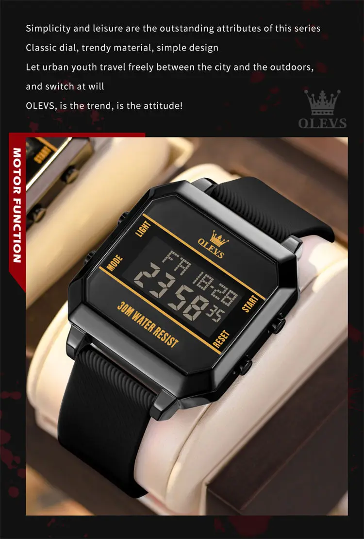 OLEVS 1103 elegance shenzhen man digital watch nice Silicone strap Luminous Multi function low moq Casual wristwatch