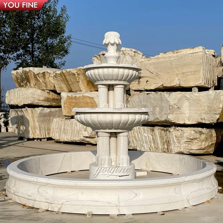 Large Garden Decor Antique Stone Carving White Marble Fountain Round Outdoor