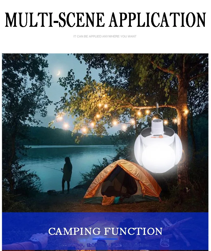 Solar Camping Light With Led Lantern Folding Football Bulbs Rechargeable Light With Cable For Camping Outdoor Office Tent