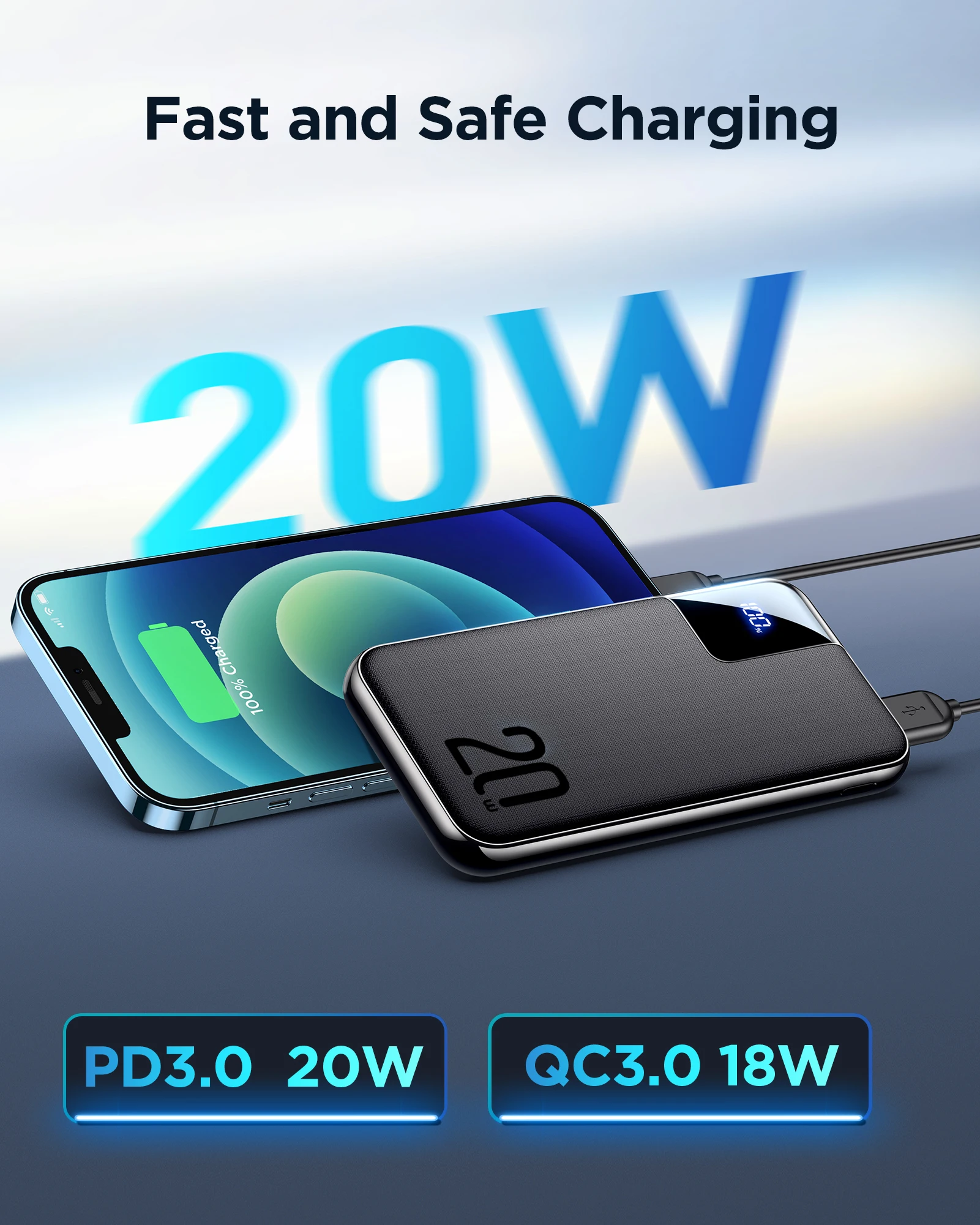Joyroom consumer electronics PD QC3.0 powerbank lcd display portable charger power bank fast charging power banks 20000mah
