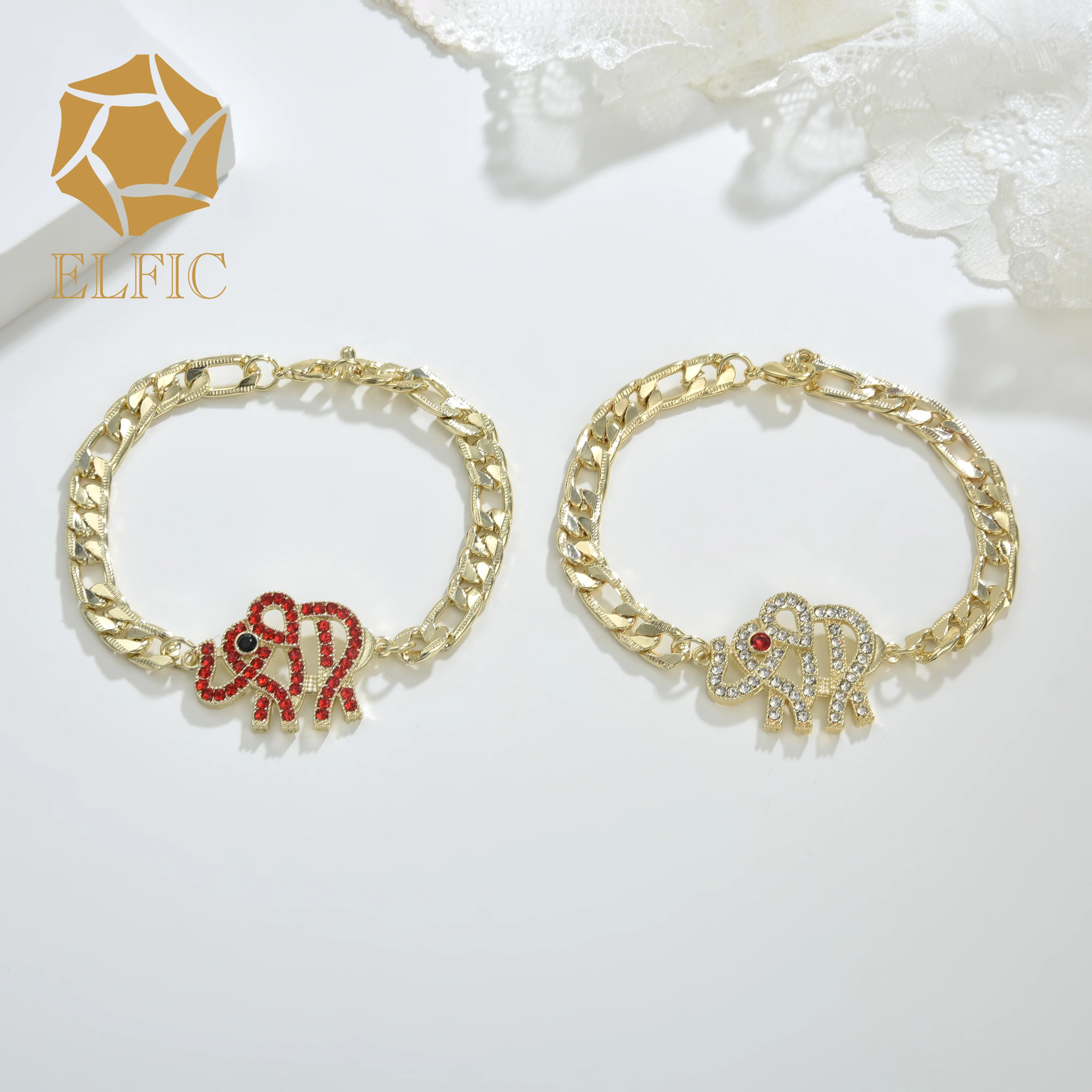 Elfic Fashion zircon Jewelry elephant Bracelet   Joyeria Oro Laminado 14k Gold Plated  women Bracelet  Wholesale jewelry