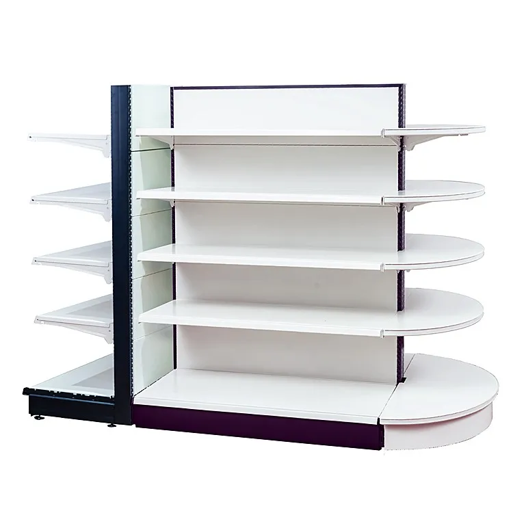 Двухсторонние полки для еды в супермаркете