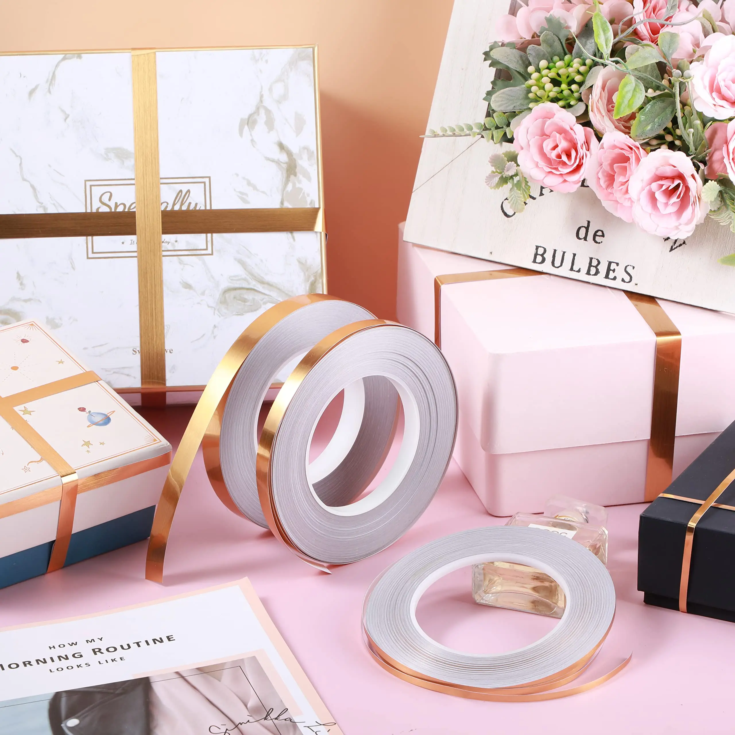 Gold Washi Tape for Detailing Accent Walls Graphic Arts Cars and,3 Rolls Gold Tape, Self Adhesive Metalized Polyester Film Tape