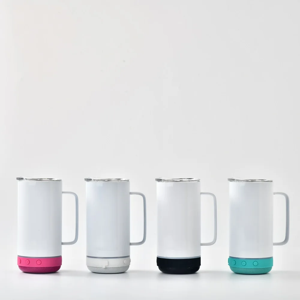 Us Warehouse Sublimation Blanks tumbler peaker 14oz Stainless Steel Sublimation Wireless Speaker Music Tumbler with handle