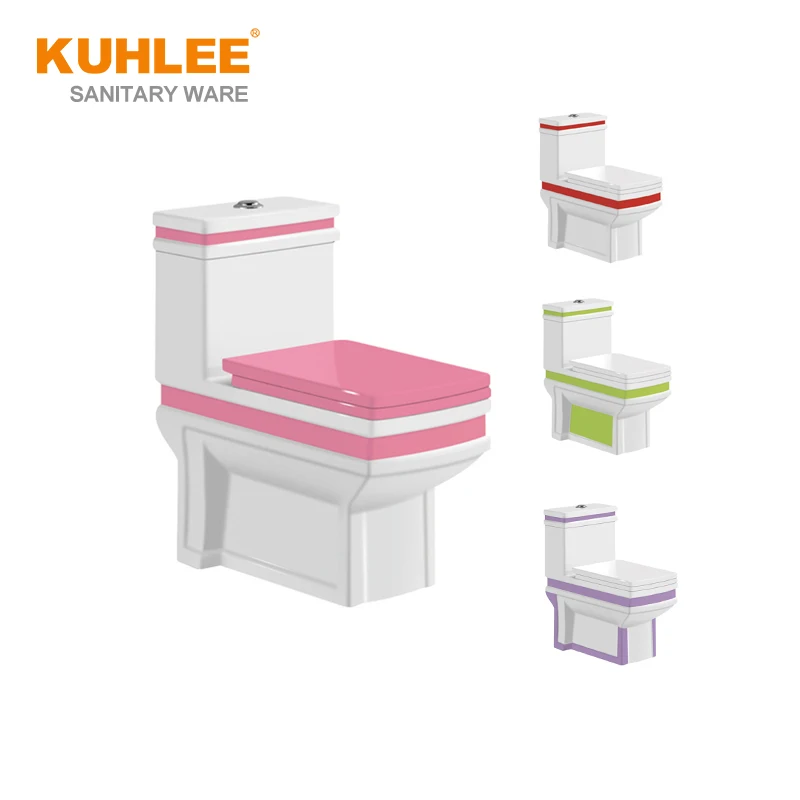 
Sanitary Ware Ceramic Pink Red Black Color Bathroom WC Bowl S-trap Washdown One Piece Toilet For Russia 