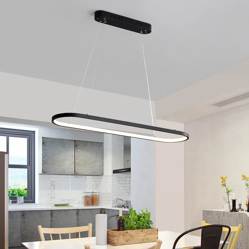 Modern Simple Aluminum High Lumen LED Long Linear Curved Kitchen Island Hanging Lamp For Dinning Table