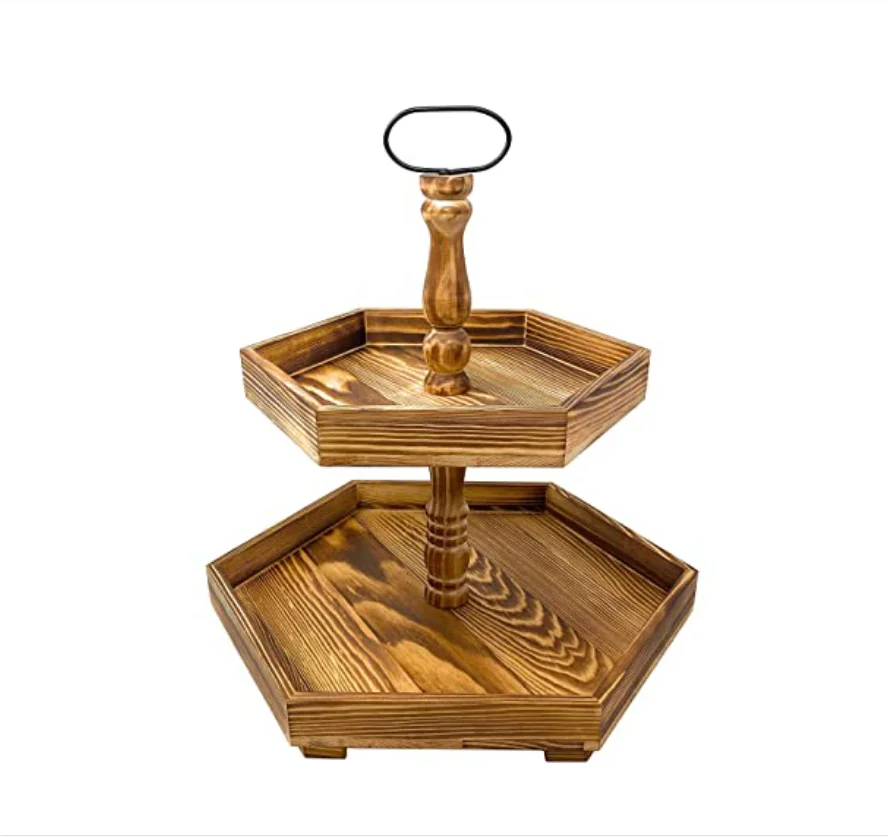 Display Cutlery Coffee Carry Wood Breakfast Storage Home Decoration Box Round Wooden 2-tier Tray