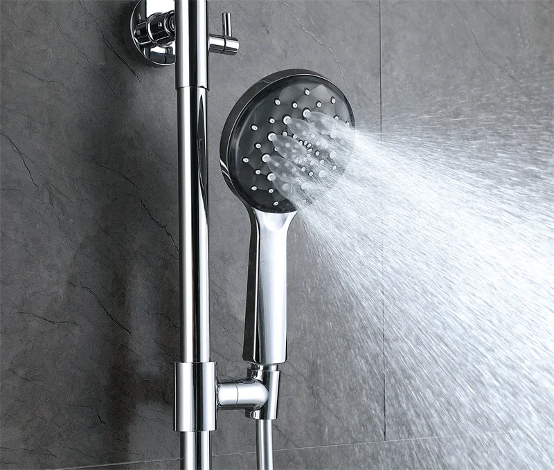 Fancy Rain Shower Thermostatic Bath Faucet Wall Mounted Shower Set Chrome Contemporary Exposed Shower Faucet Metered Faucets